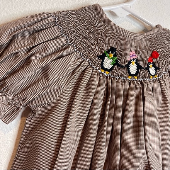 vive la fete brown check penguin smocked dress - Picture 2 of 3